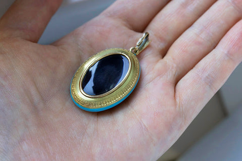 Victorian Blue Enamel & Diamond Locket