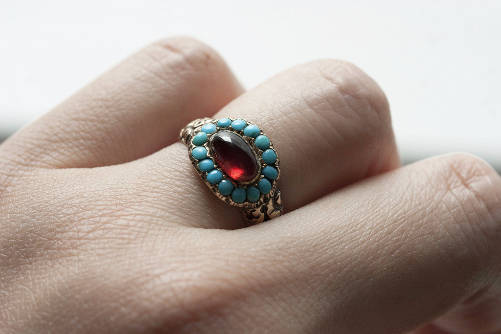 Georgian Turquoise and Garnet Ring