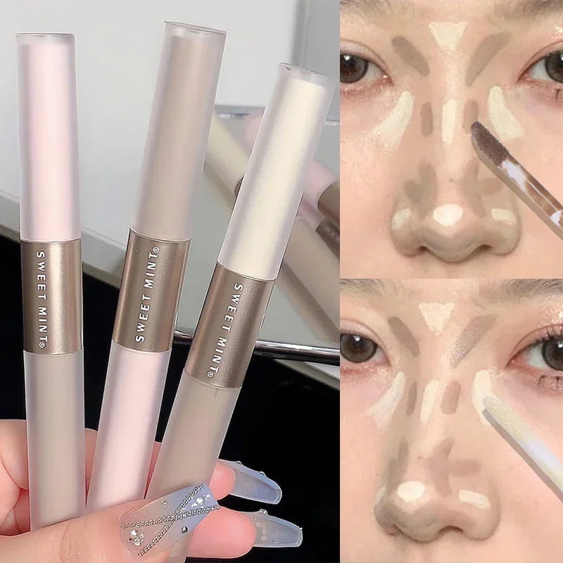 Liquid Contouring Bronzer Stick 2 in 1 Brightens Skin Warm Tone Brown Nose Shadow Contour Matte Highlighter Face Bronzer Makeup