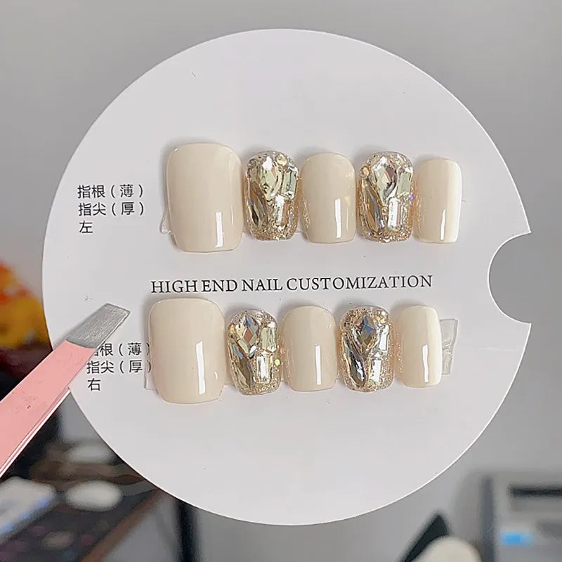 10 pcs Handmade Fake Nail Detachable Luxury False Nails Tips Reusable Press On Nails Coffin Manicure Art