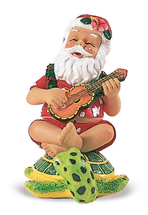 HAND PAINTED ORNAMENT STRUMMING SANTA ON HONU - 13054