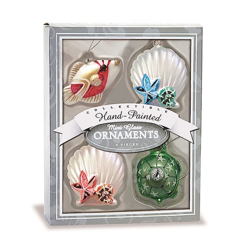 HAND-PAINTED COLLECTIBLE MINI GLASS OCEAN HOLIDAY ORNAMENT 4-PACK SET - 13639