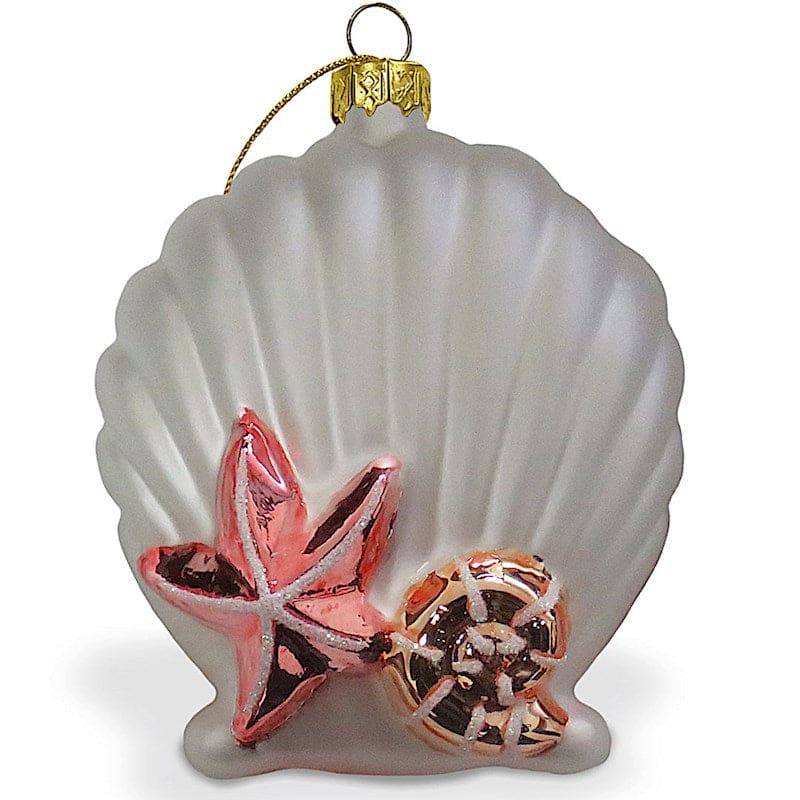 COLLECTIBLE GLASS ORNAMENT, WHITE SEASHELL ELEGANCE - 13943