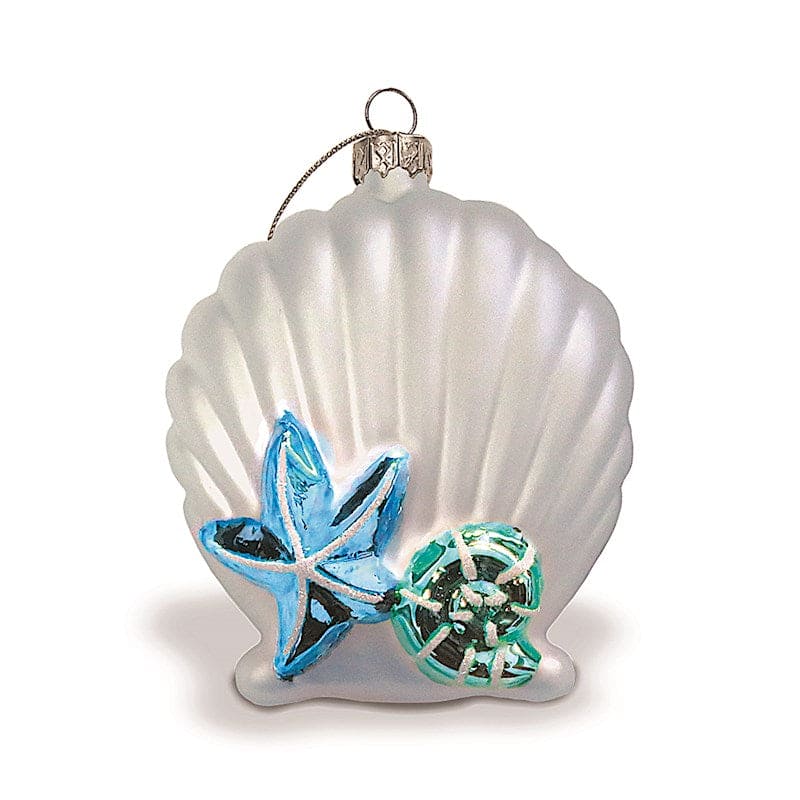 HAND-PAINTED COLLECTIBLE SILVER SEASHELL ELEGANCE GLASS ORNAMENT - 13945