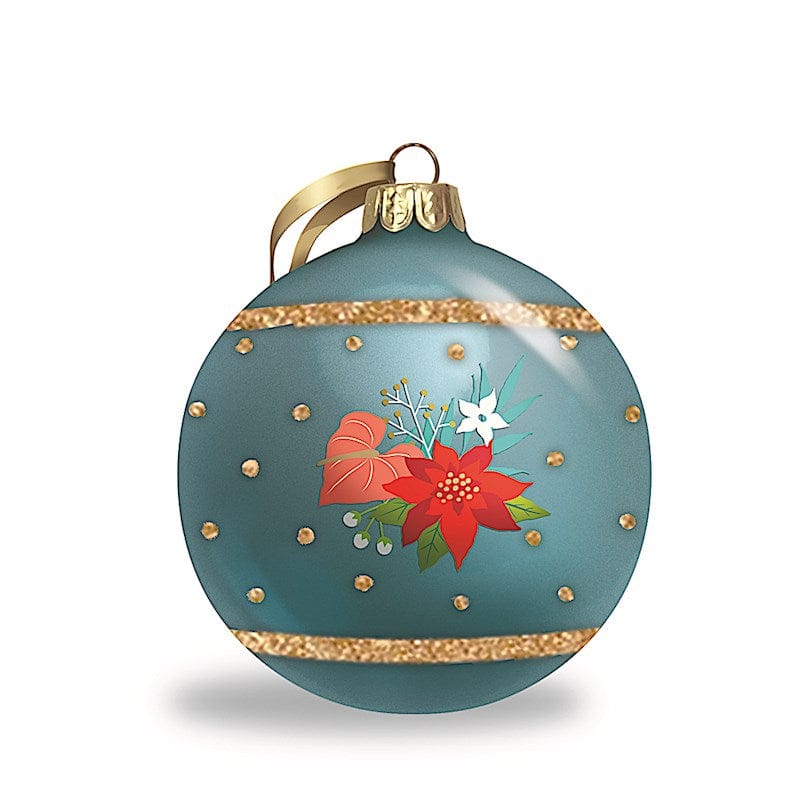 FLORAL HOLIDAY GLITTER GLASS ORNAMENT - 16051