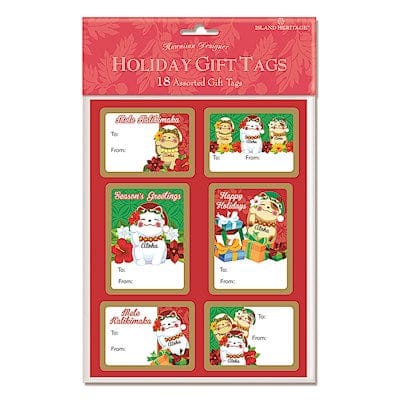 18-PACK ADHESIVE GIFT TAGS: HOLIDAY LUCKY CAT - 81039