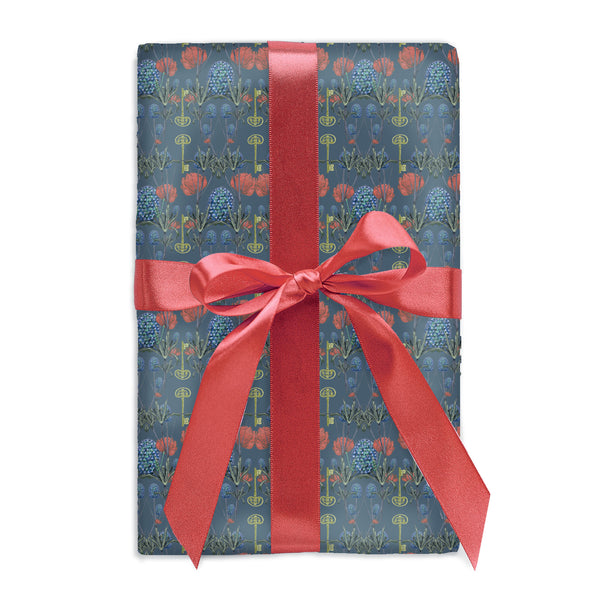 Christmas Wrapping Paper Red Grouse, Pinecones and Mushrooms Luxury Gift  Wrap Game Bird With Christmas Foilage 