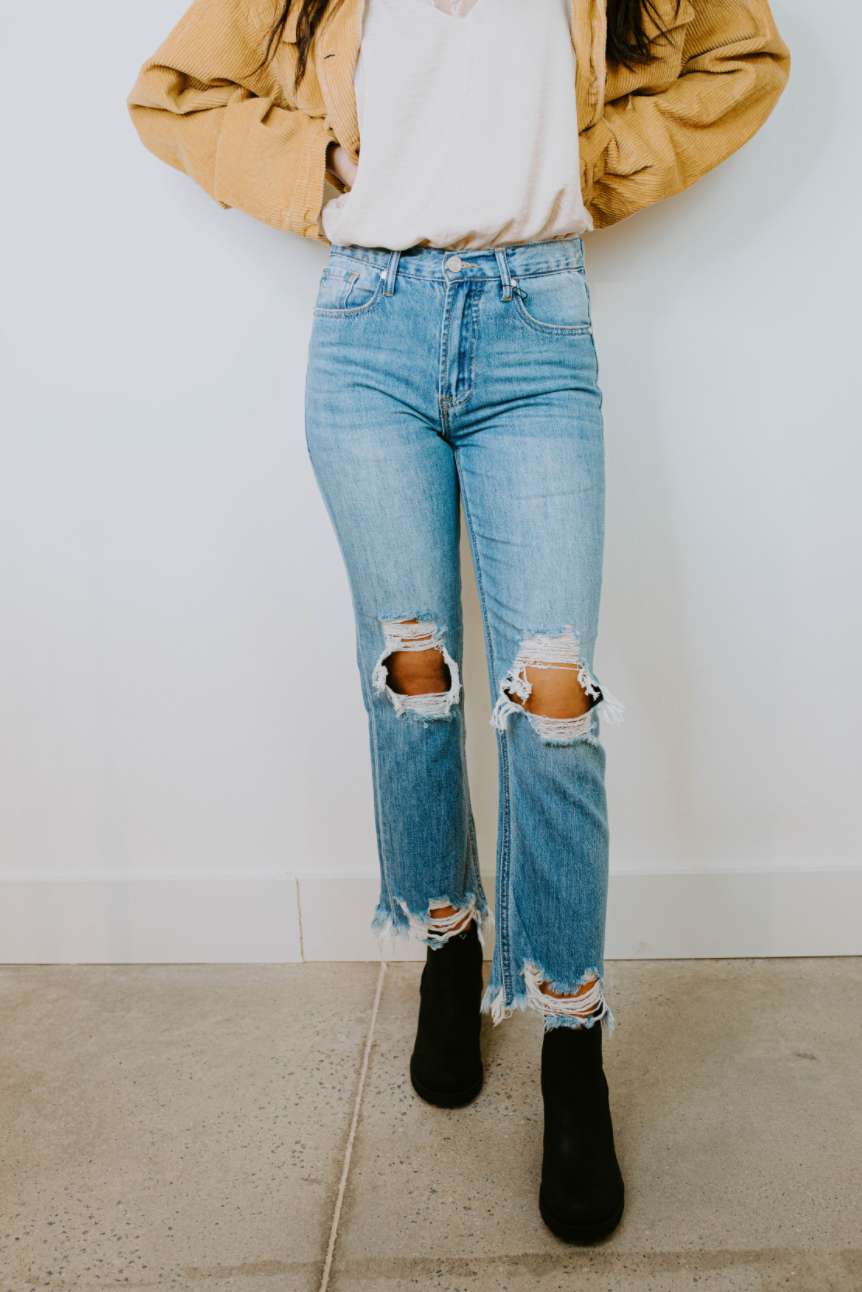 distressed straight leg jeans