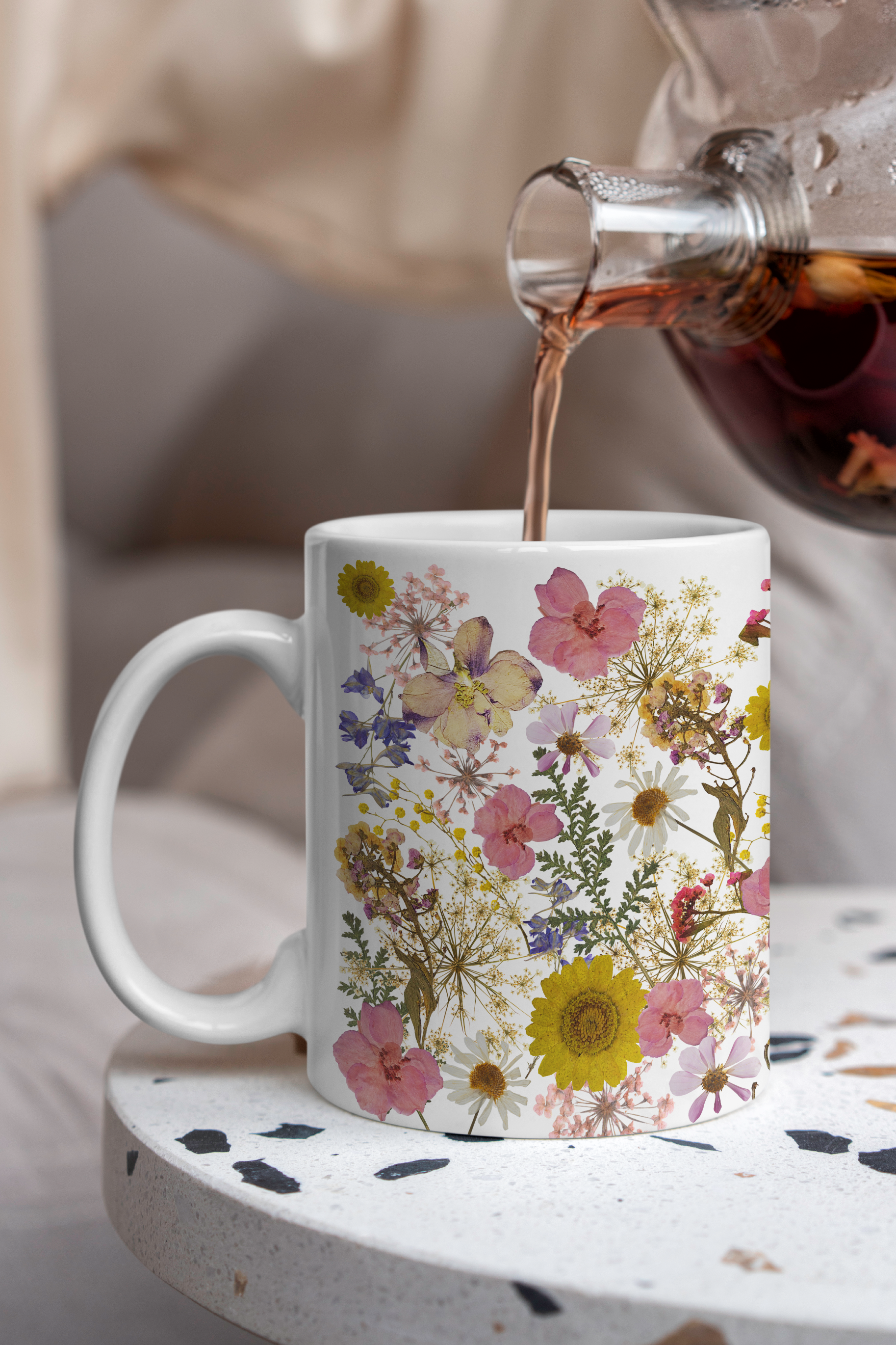 Aesthetic Cottagecore Hand Painted Floral Ceramic Mug and Saucer Set –  Nazmeen Decor