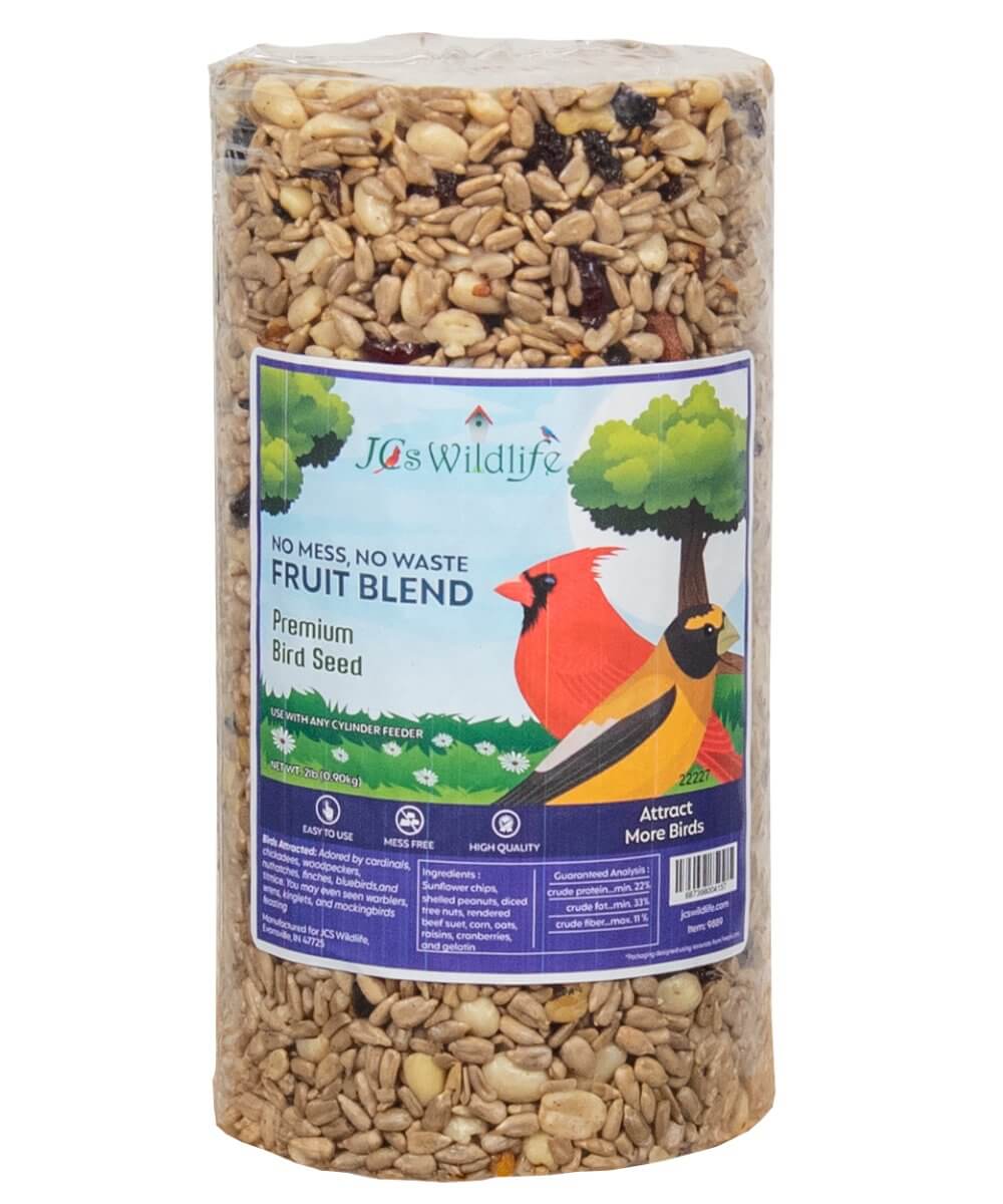 JCS Wildlife No Mess, No Waste Fruit Blend Premium Bird Seed Small Cylinder, 2 lb - JCS Wildlife product image