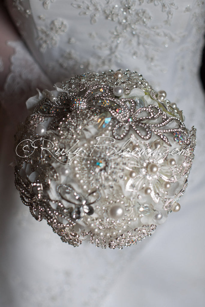 silver wedding brooch