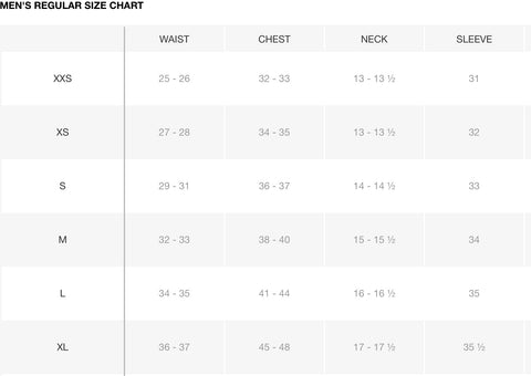 Men Regular Size Chart