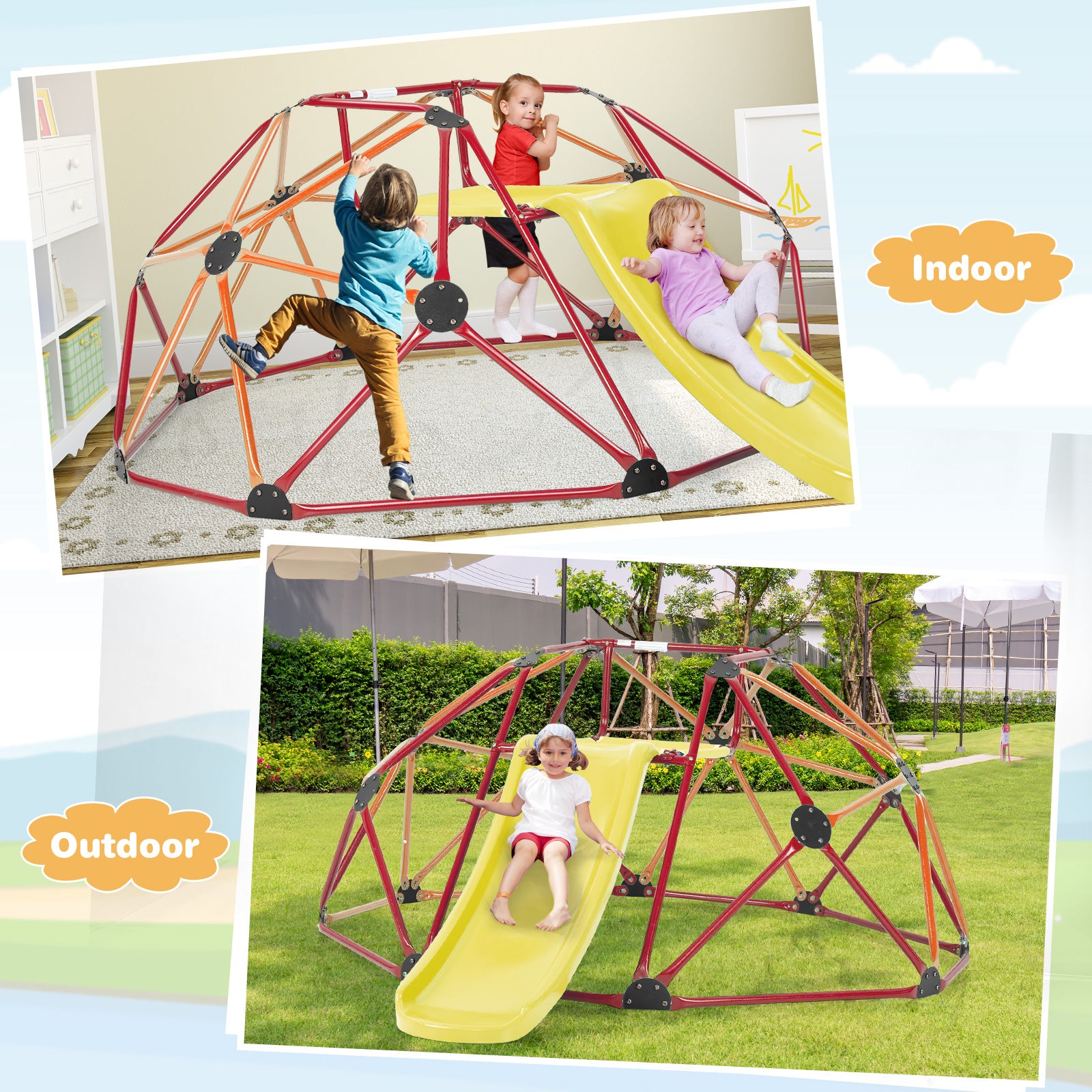 Geometric Dome Climber and Play Set with Slide for Outdoor - Image 14