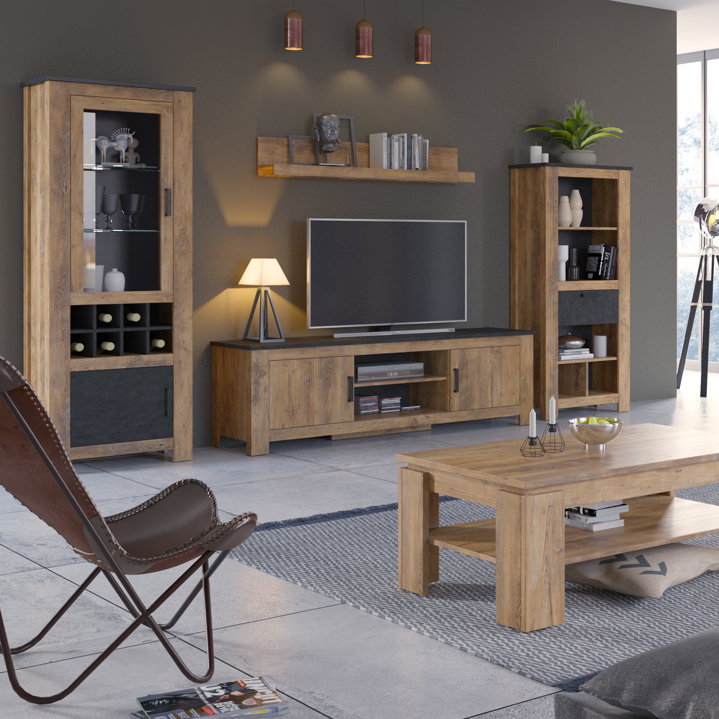 Rapallo 1 Drawer Bookcase in Chestnut and Matera Grey - Image 4