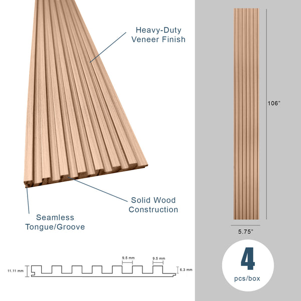 Champagne Oak Slat Wood Panels for Walls - Sleek (106 x 5 3/4) –