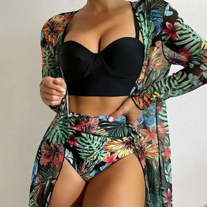 2023 New 3 Piece Bikini Set High Waist Swimsuit Women Long Sleeve - Shopping While Drunk