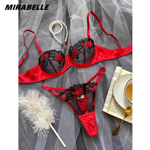 MIRABELLE Fancy Lingerie Floral Lace Bra Set 2 Piece Luxury Underwear - Shopping While Drunk