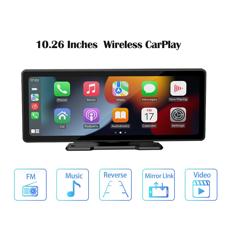 10.26" HD Dash Cam Wireless Carplay & Android Auto Car DVR WiFi GPS