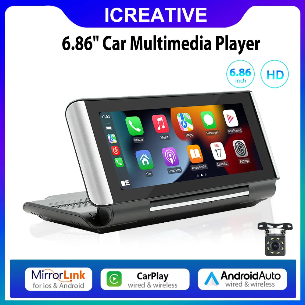 180° Foldable Screen 6.86’‘ Car Radio Multimedia Player Portable Mp5