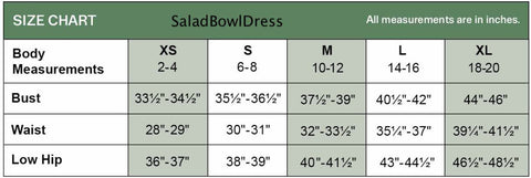 Size Chart for Salad Bowl Dress