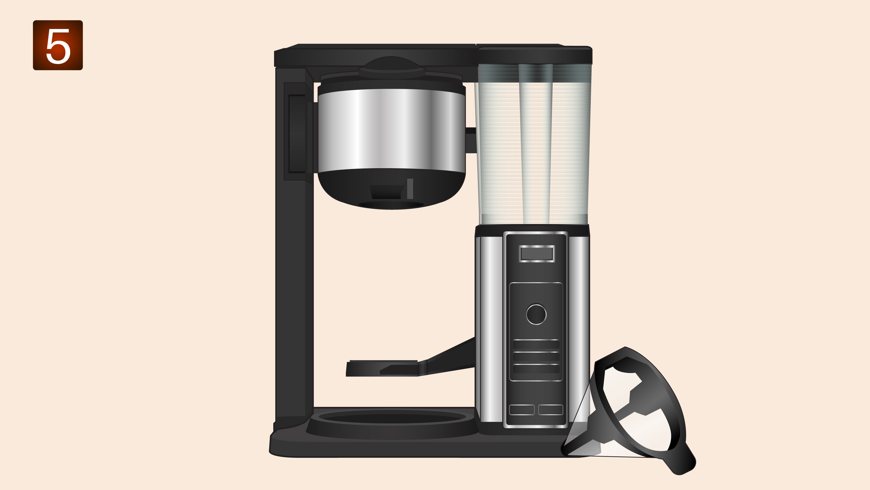 Ninja coffee maker with filter basket removed and placed beside it.