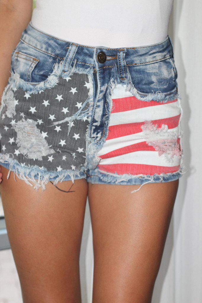 Distressed American Flag Shorts | Distressed Shorts – Saved by the Dress