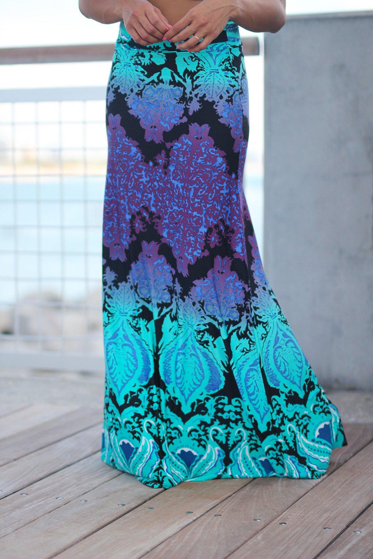 Aqua Printed Maxi Skirt | Online Boutiques – Saved by the Dress