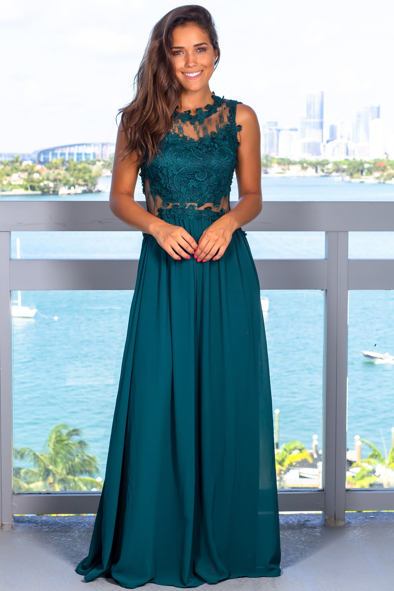 Hunter Green Lace Top Maxi Dress | Formal Dresses – Saved by the Dress