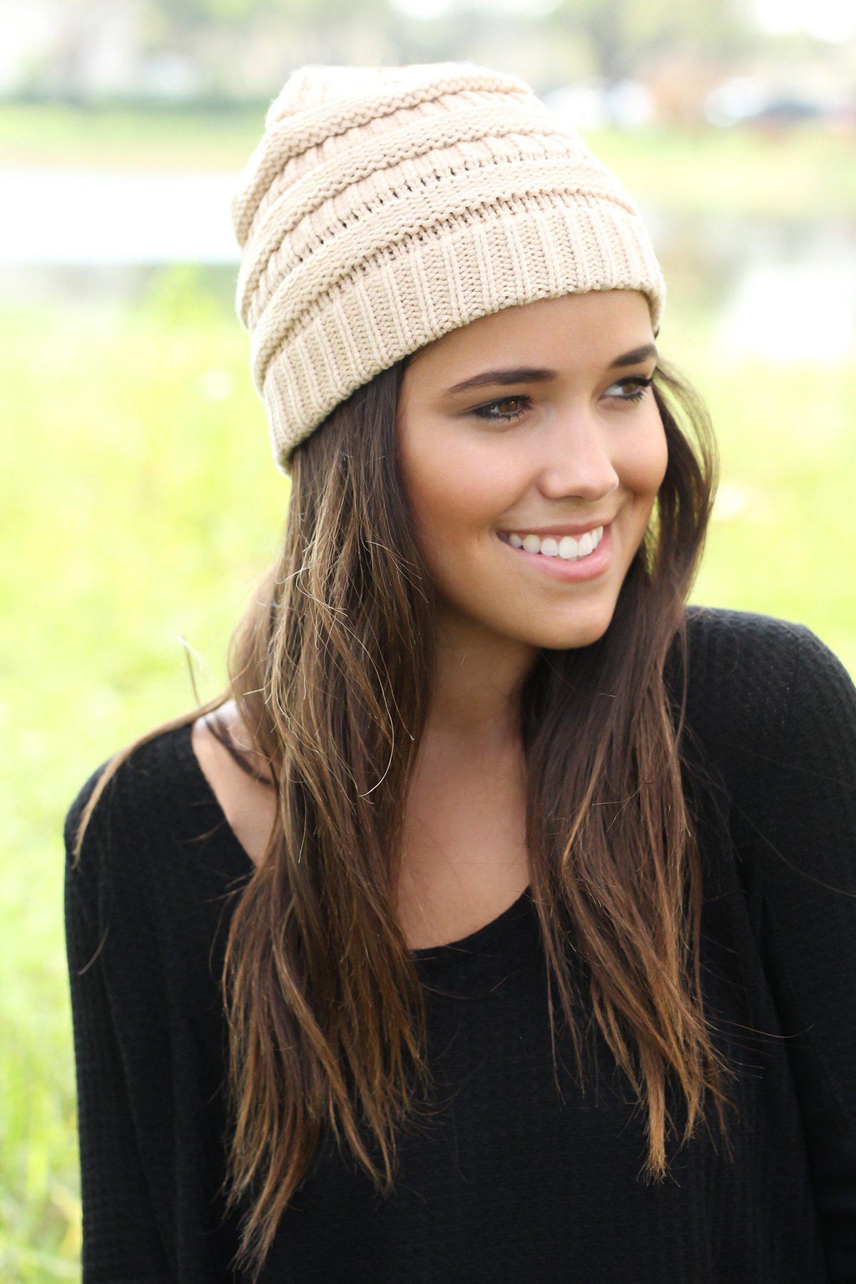 Khaki Knit Beanie | Online Boutiques – Saved by the Dress
