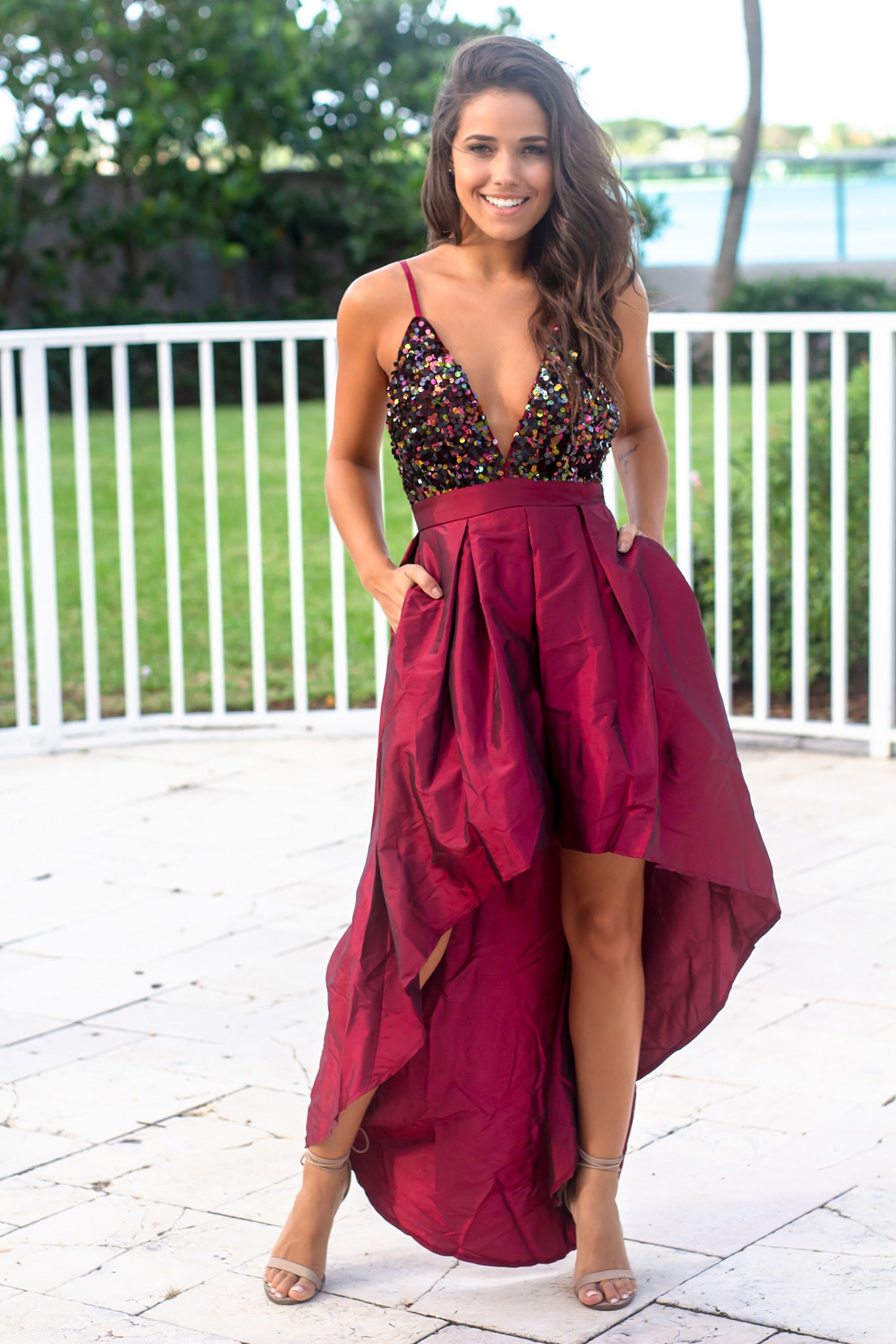 high low sequin dress