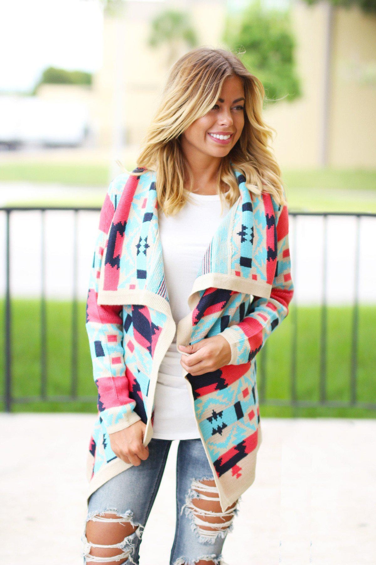 Coral and Aqua Cardigan | Cardigans – Saved by the Dress