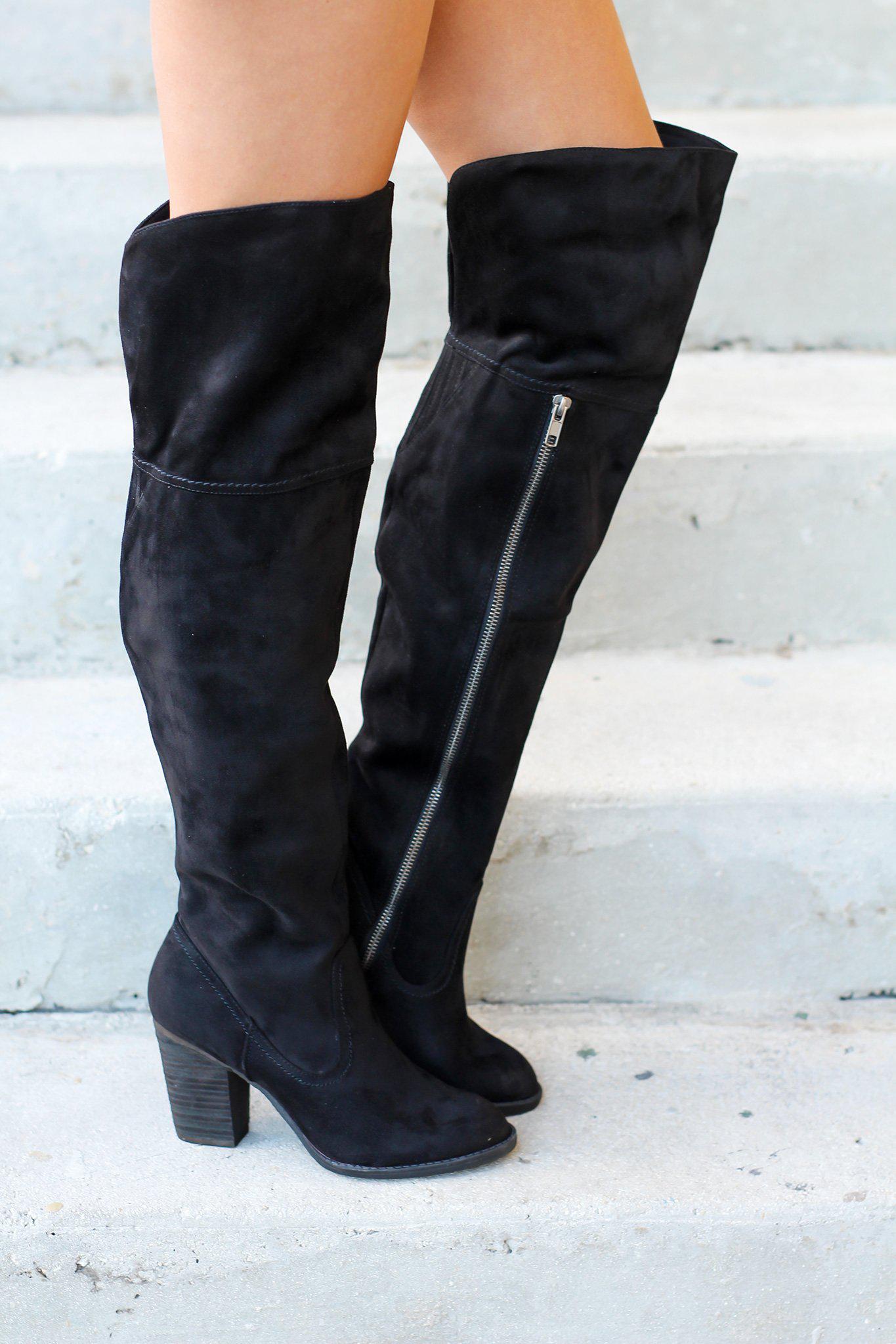 Andra Black Knee High Boots | Online Boutiques – Saved by the Dress
