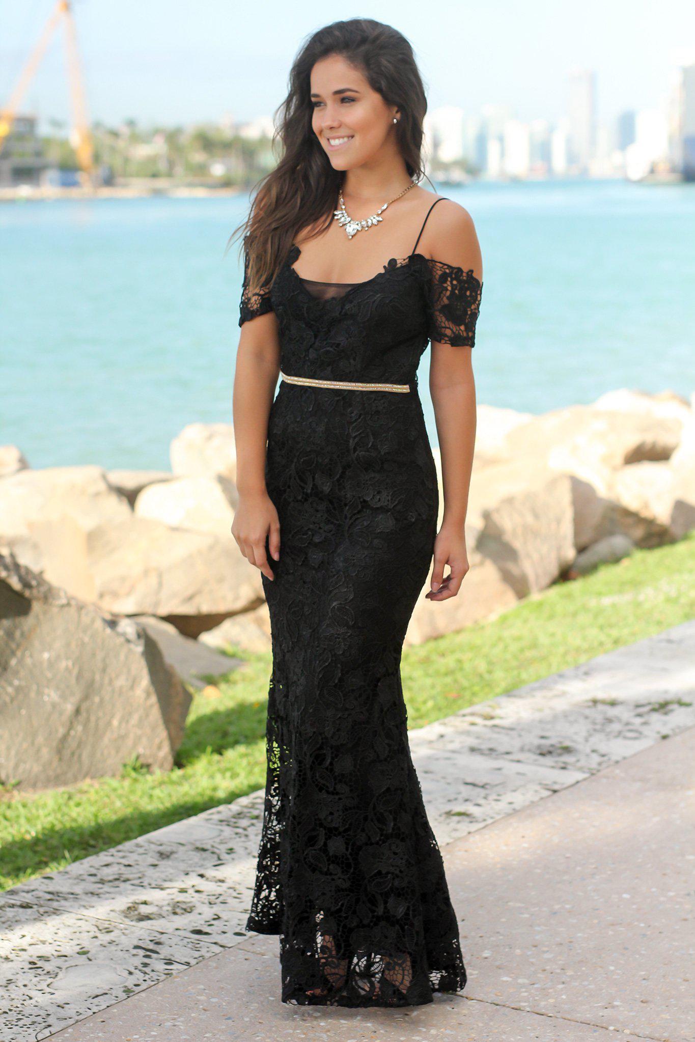 Black Crochet Maxi Dress with Gold Detail | Maxi Dresses – Saved by the ...