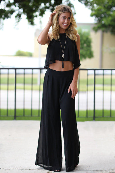 Black Crop Top and Pant Set – Saved by the Dress