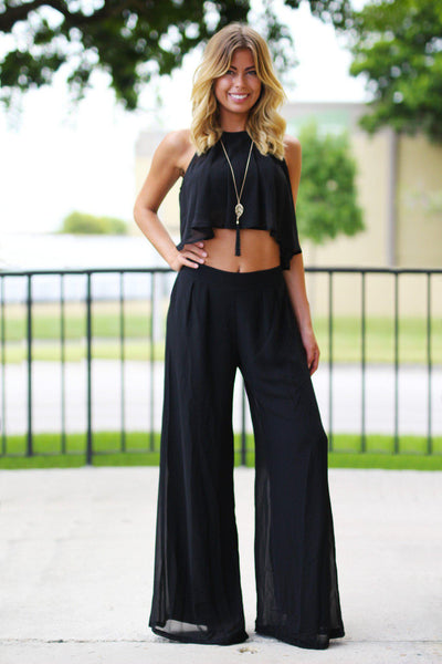 Black Crop Top and Pant Set – Saved by the Dress