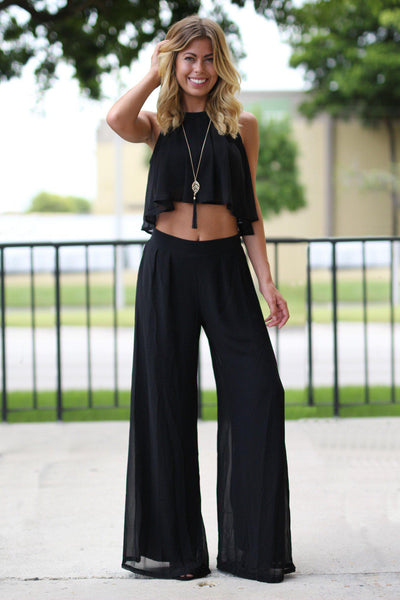 Black Crop Top and Pant Set – Saved by the Dress