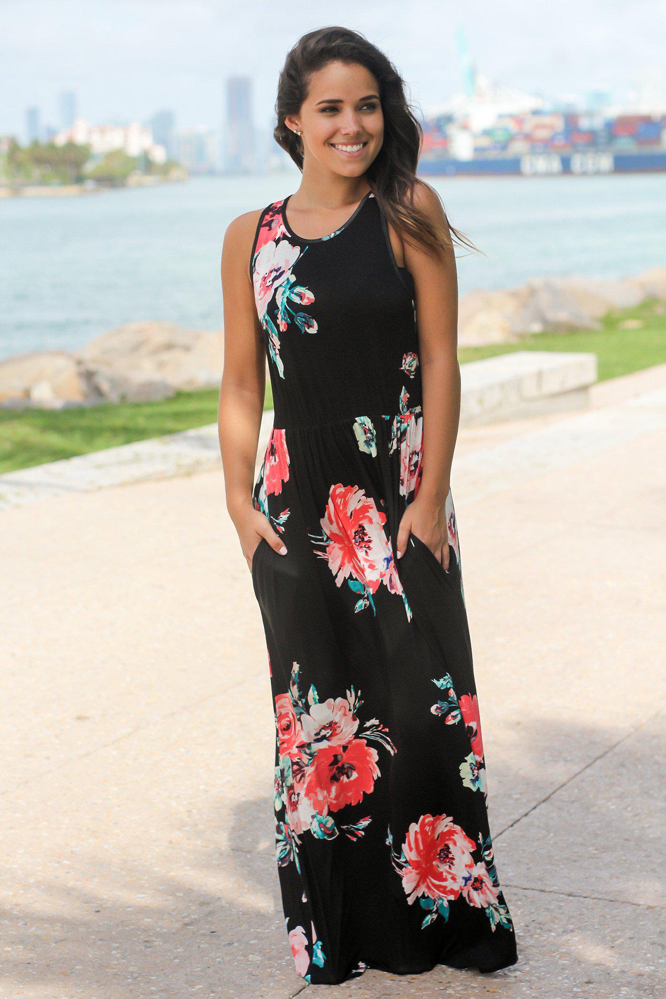 black and coral dress