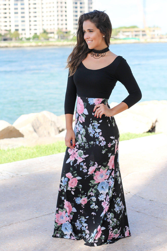 Black Floral Maxi Dress with Criss Cross Back | Maxi Dresses – Saved by ...