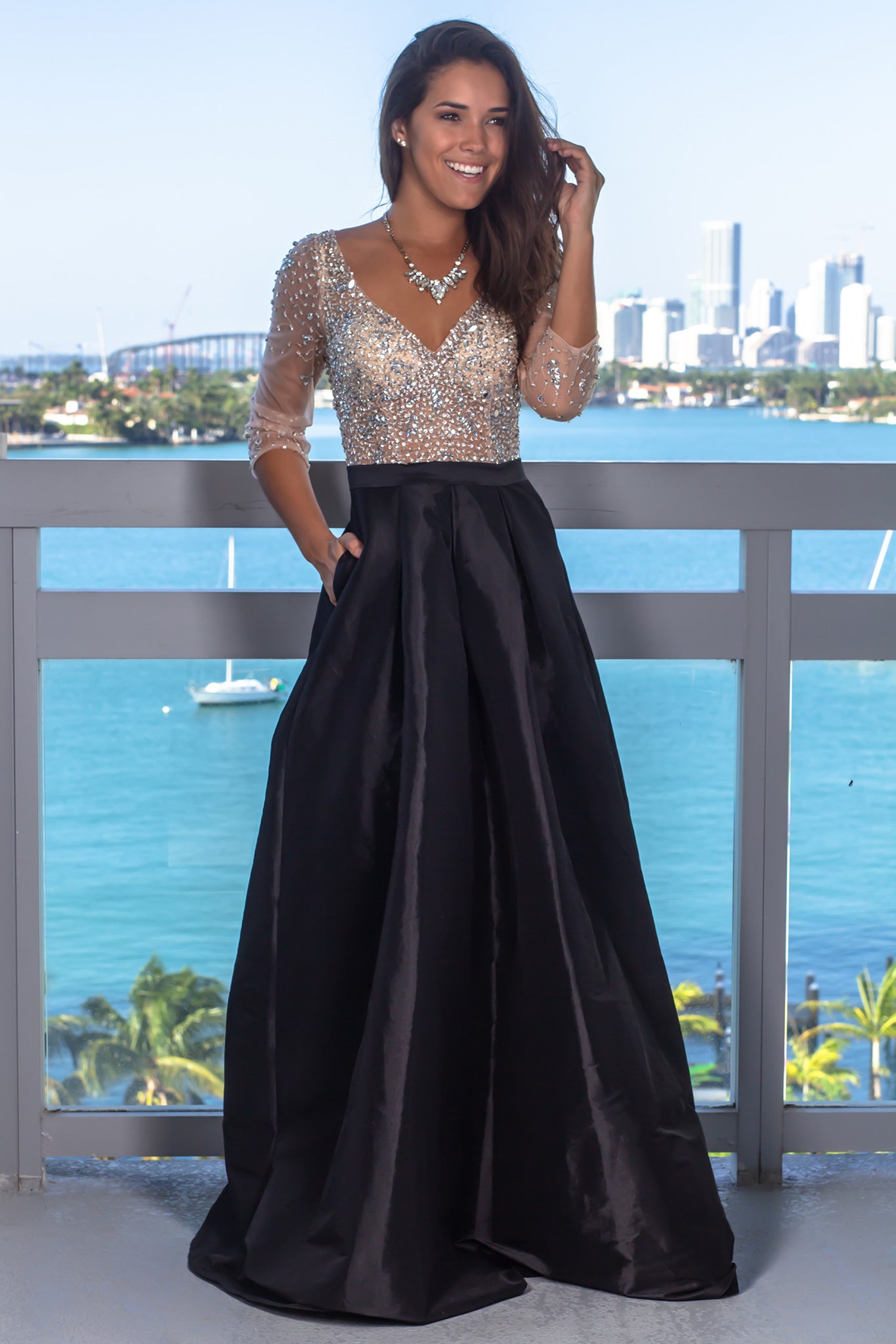 black formal skirt and top