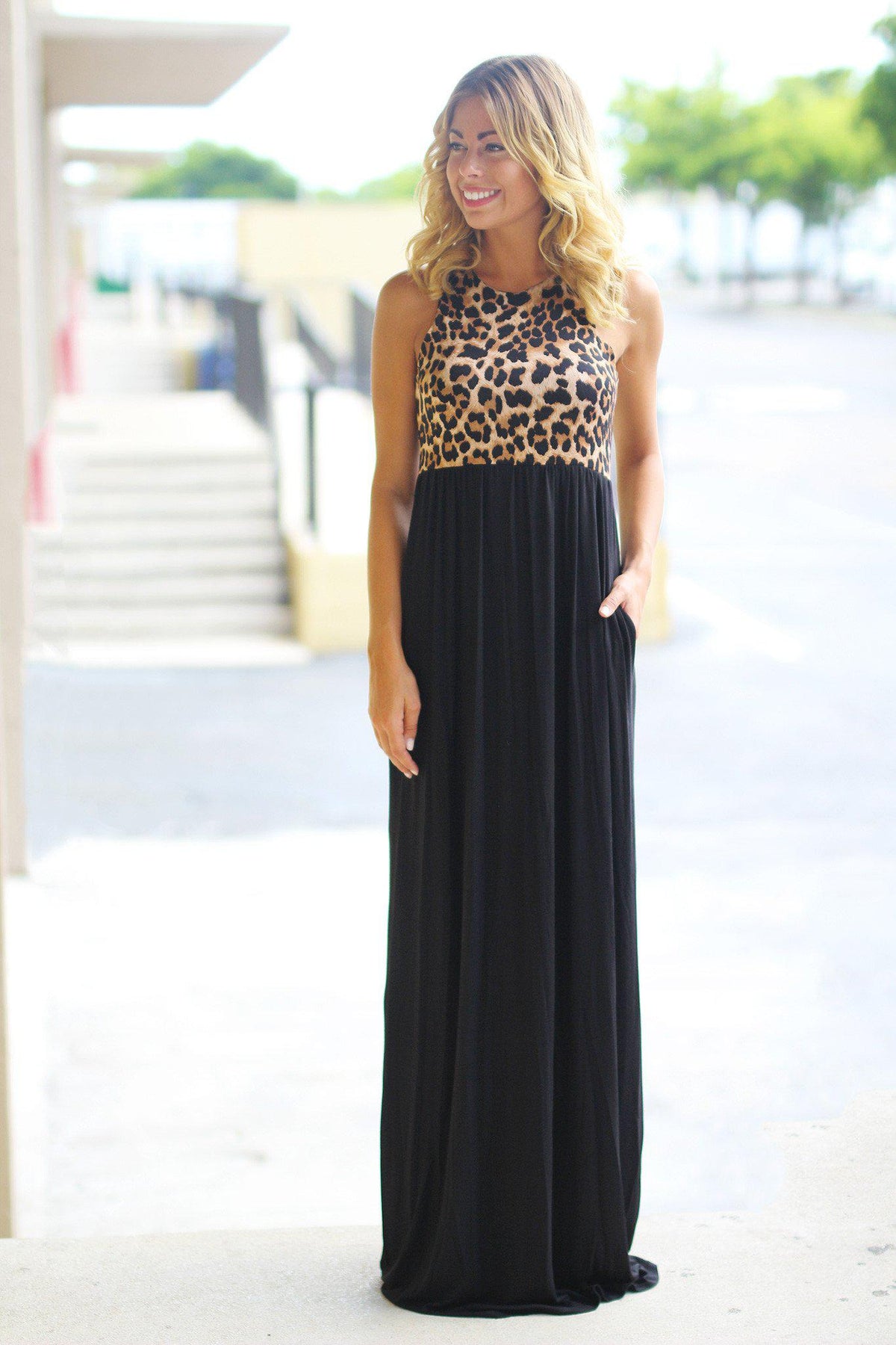 Black Leopard Maxi Dress With Pockets | Maxi Dresses – Saved by the Dress