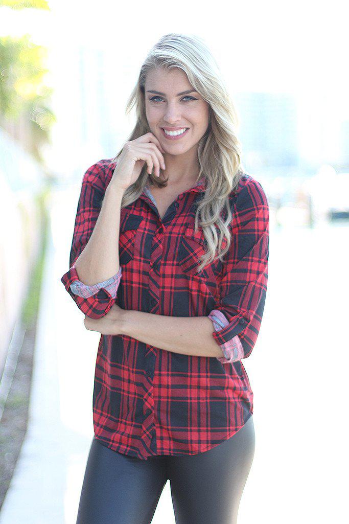 red plaid dress with black top
