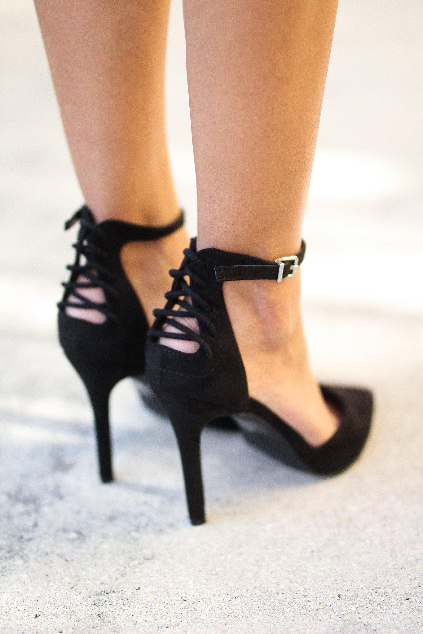 Black Pointed Toe Pump with Ankle Strap | Black Heels | Online Boutique – Saved by the