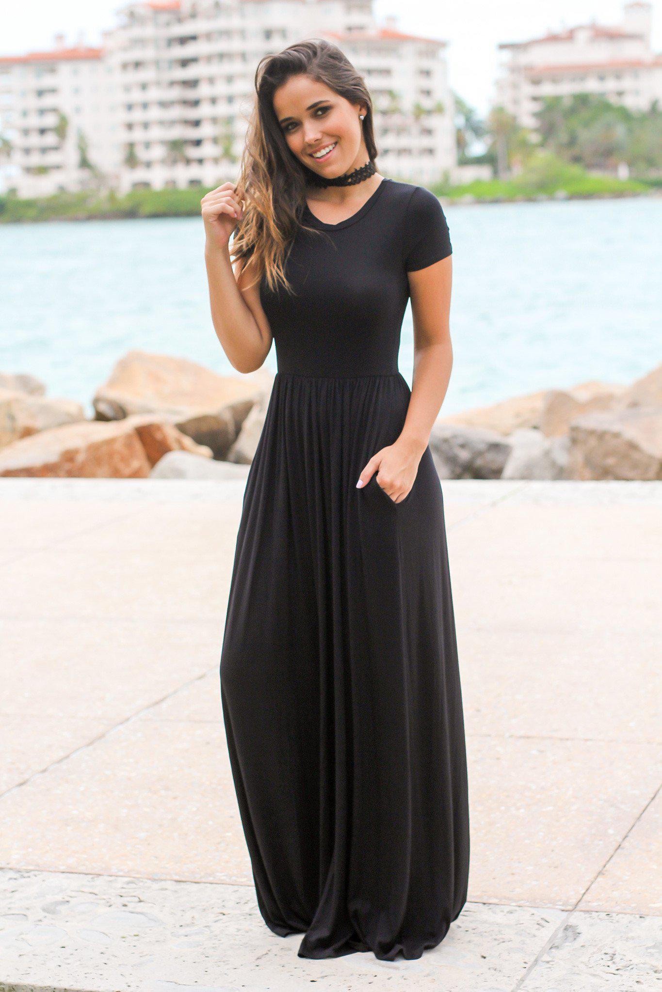 black short sleeve maxi dress
