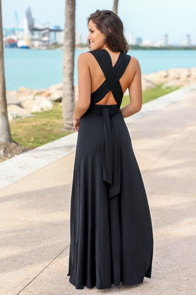 Black Tie Maxi Dress with Open Back | Semi formal dress – Saved by the ...