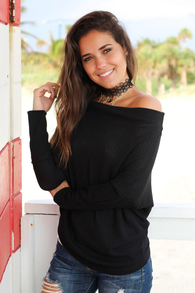 Black Off Shoulder Knit Top Cute Tops Saved by the Dress