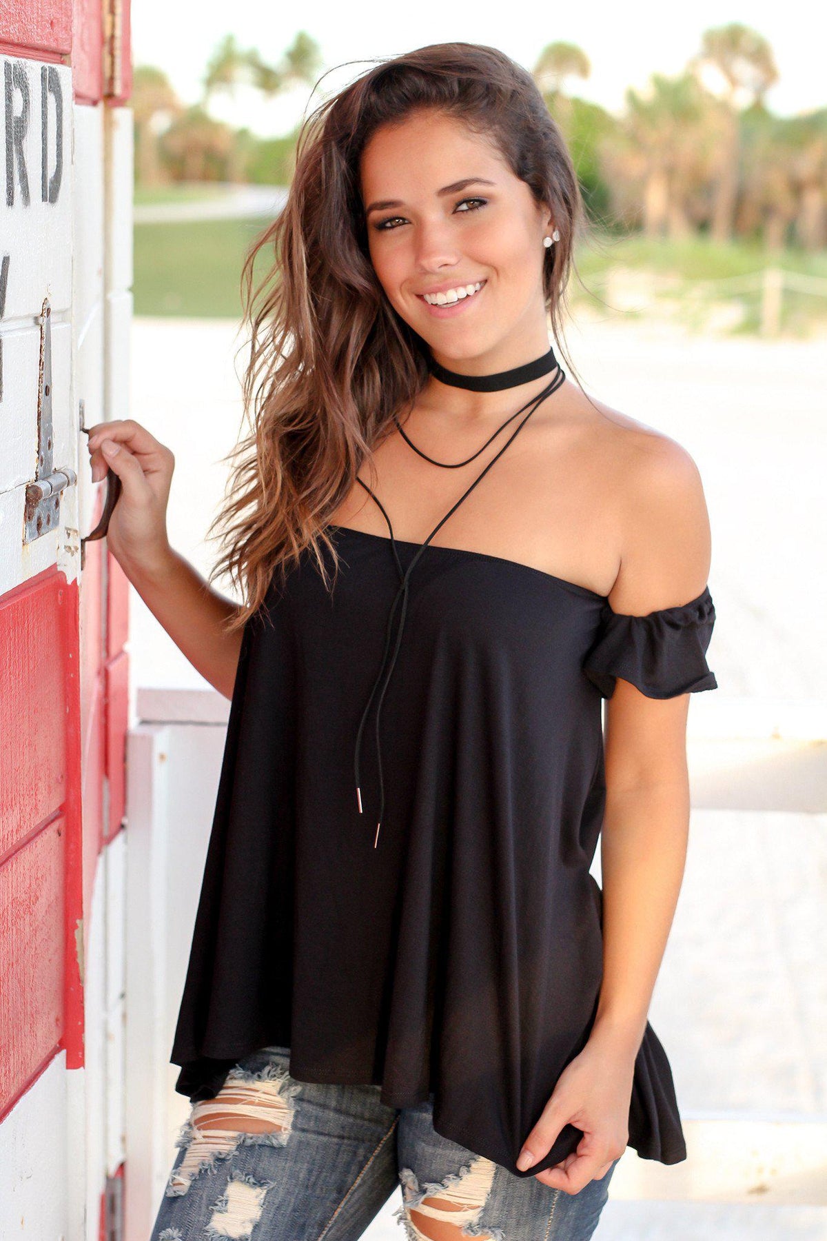 Black Off Shoulder Top with Short Sleeves | Cute Tops – Saved by the Dress