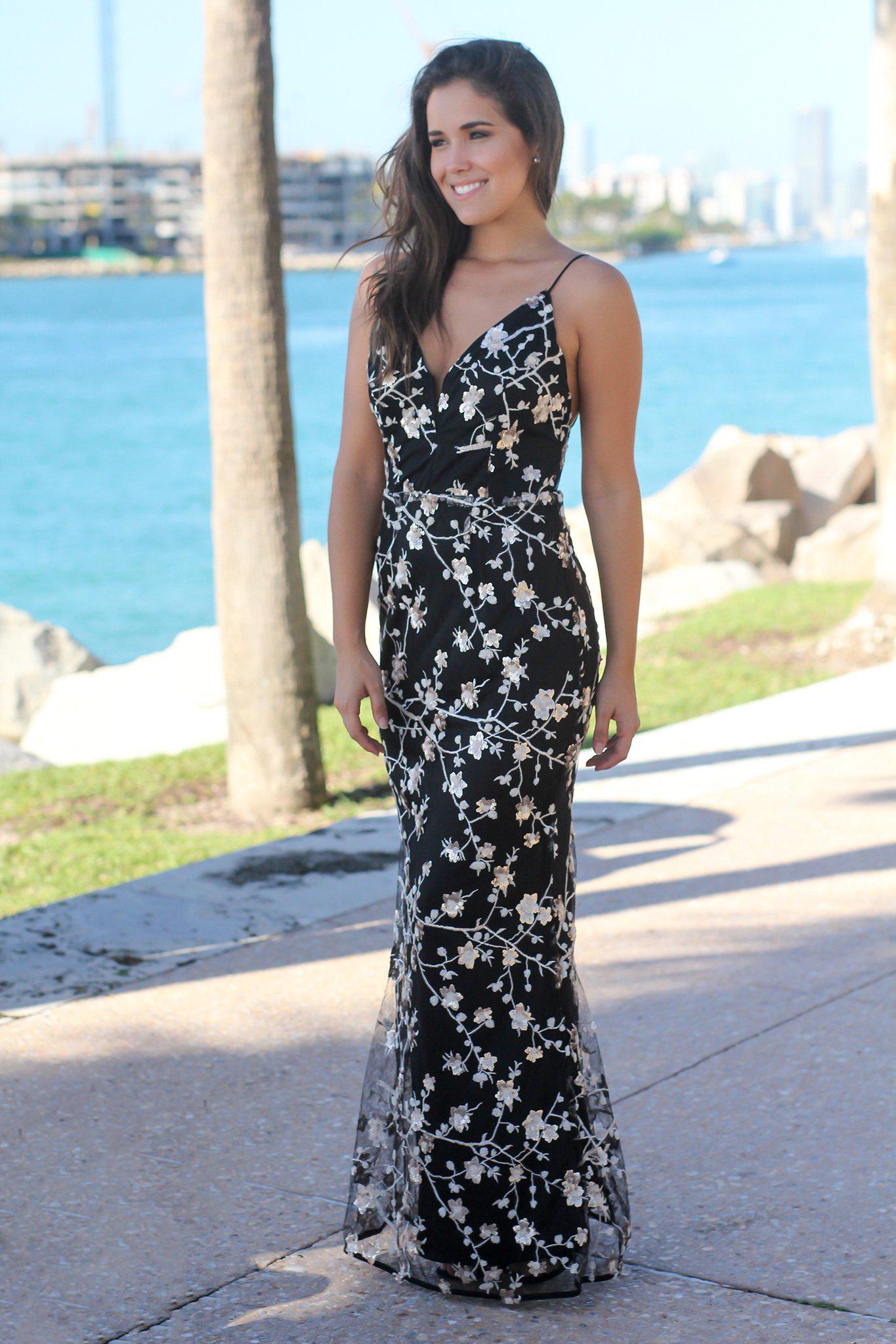black and gold embroidered dress