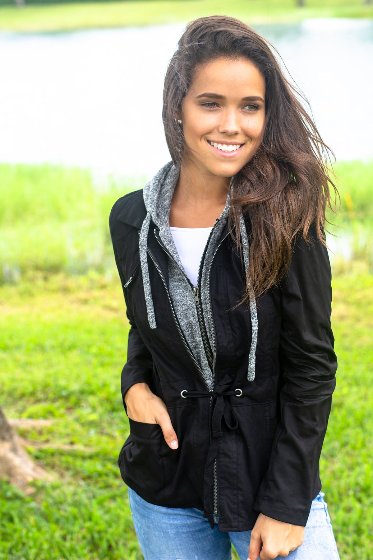 Black and Gray Hooded Jacket | Cute Jackets – Saved by the Dress