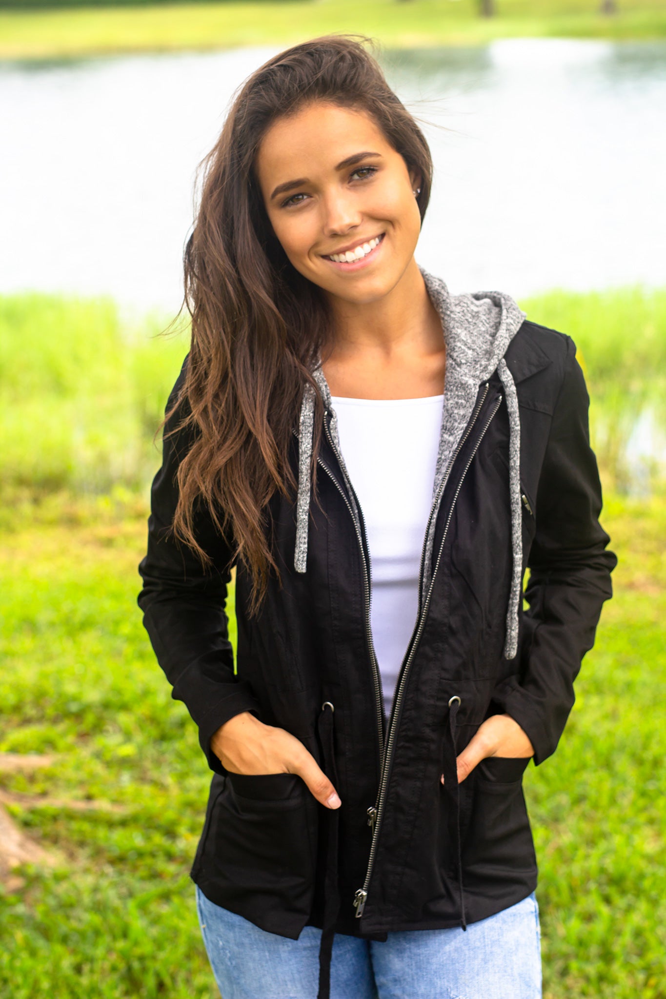 Black and Gray Hooded Jacket | Cute Jackets – Saved by the Dress