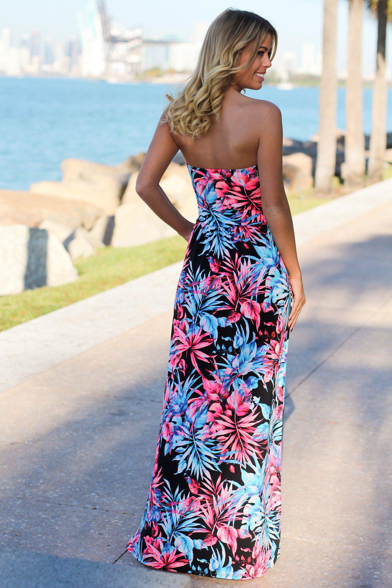 strapless tropical dress